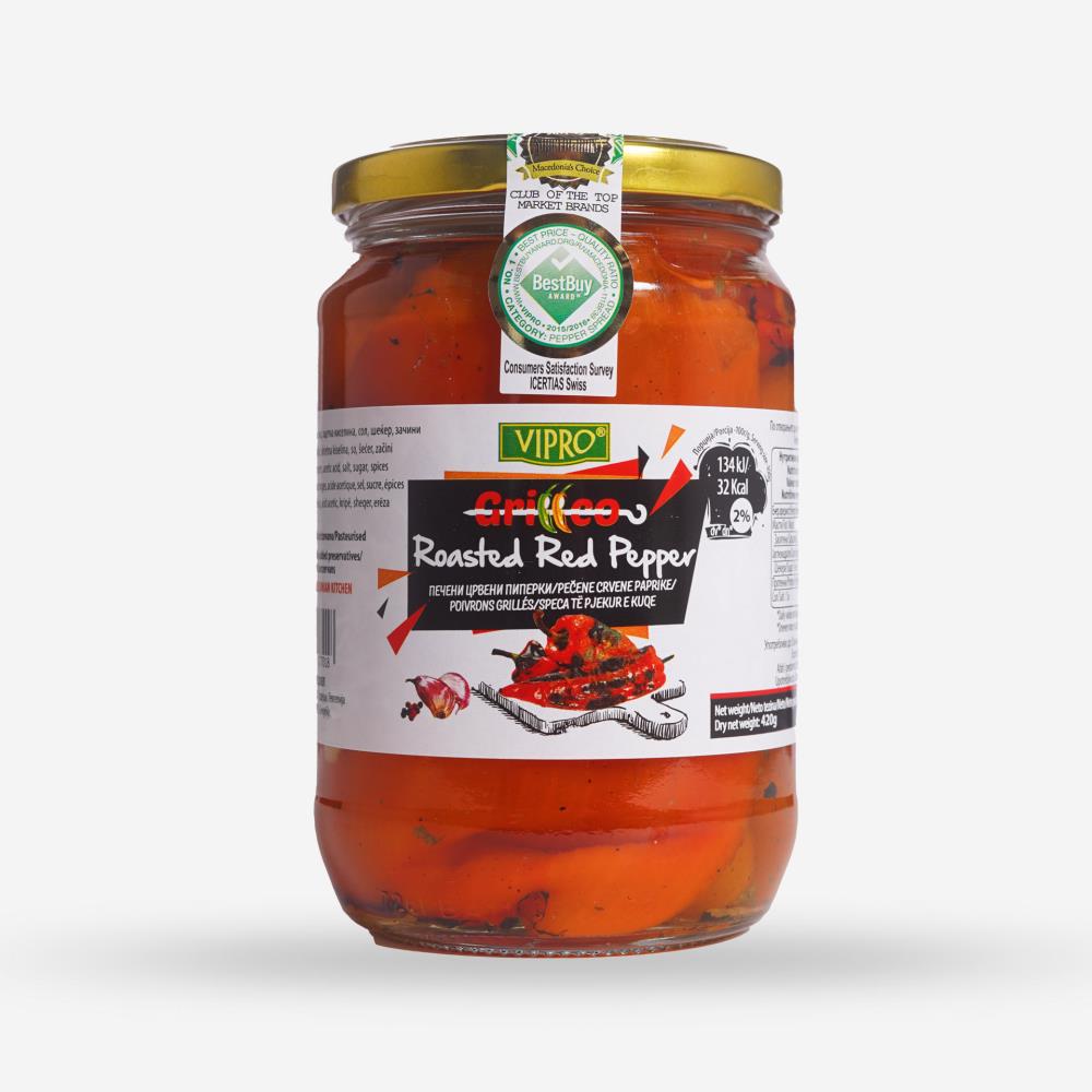 Gegrillte rote Paprika als Beilage zu Cevapcici & Co.